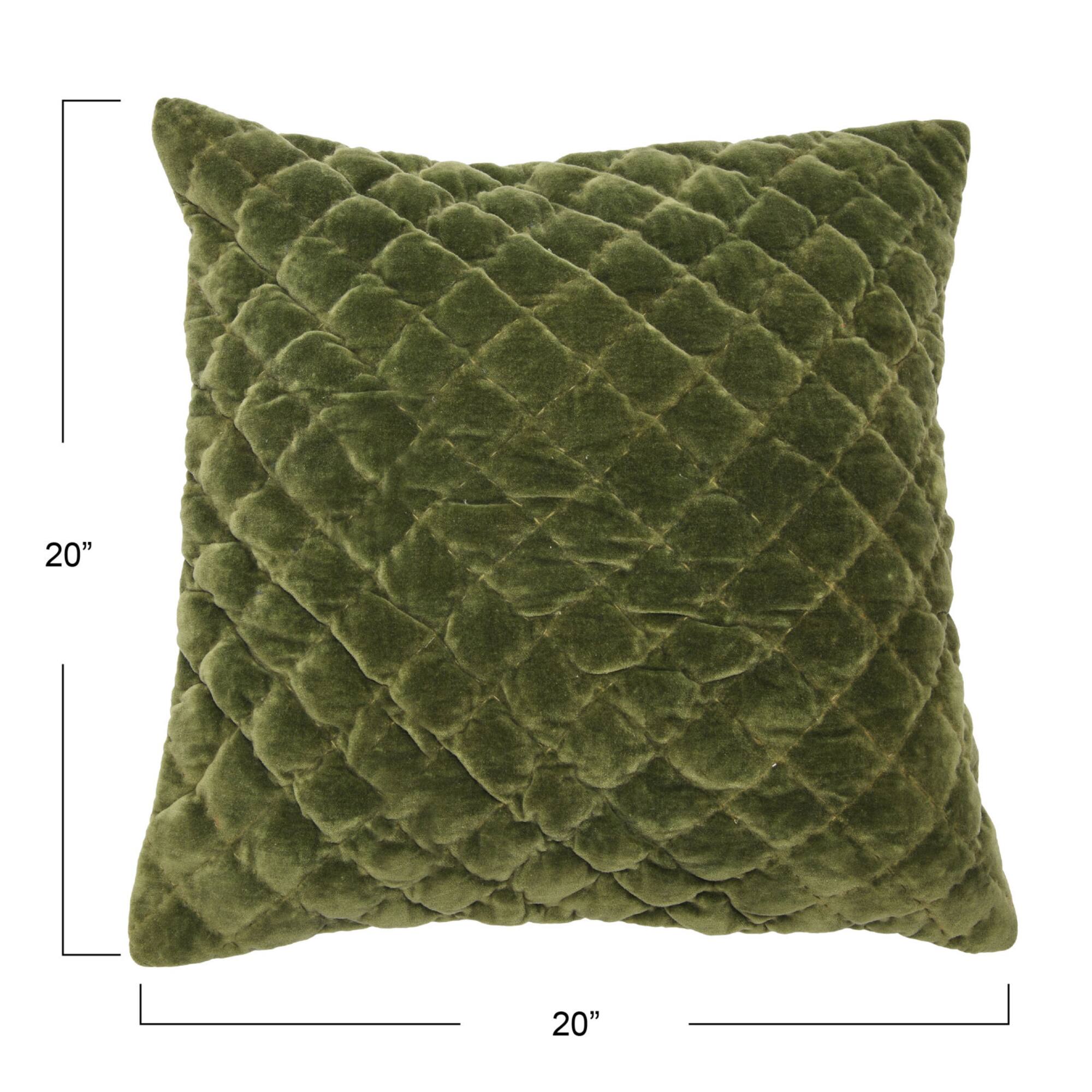 Hello Honey® 20'' Green Square Quilted Velvet Pillow Cover